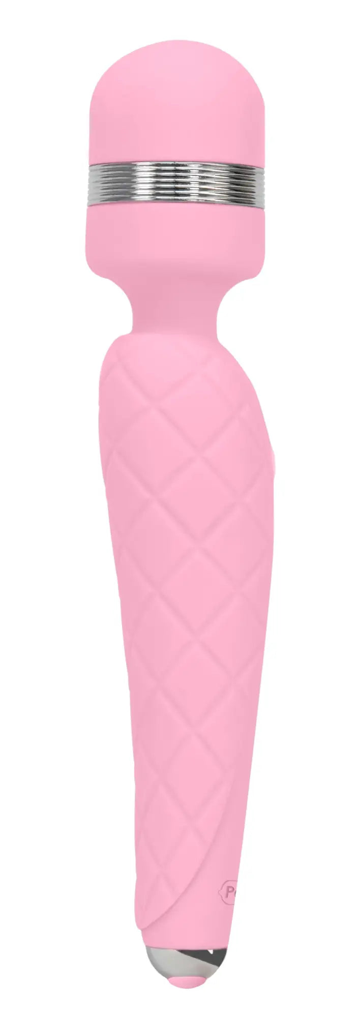 Pink silicone wand with silver metallic band and tip from pillow talk cheeky pink collection
