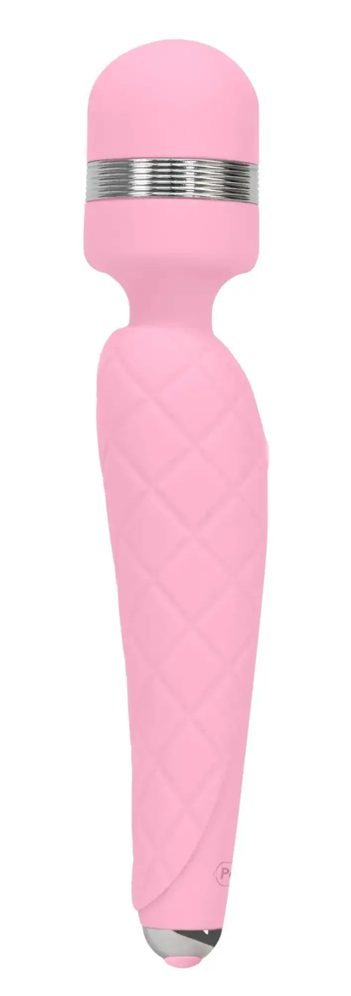 Pink silicone wand with silver metallic band and tip from pillow talk cheeky pink collection