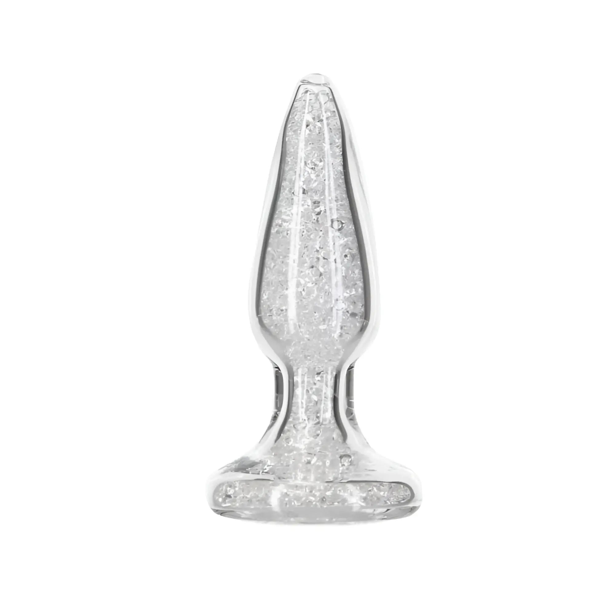 Clear glass pillow talk fancy luxurious anal plug with embedded glittery crystals and clear gem decoration