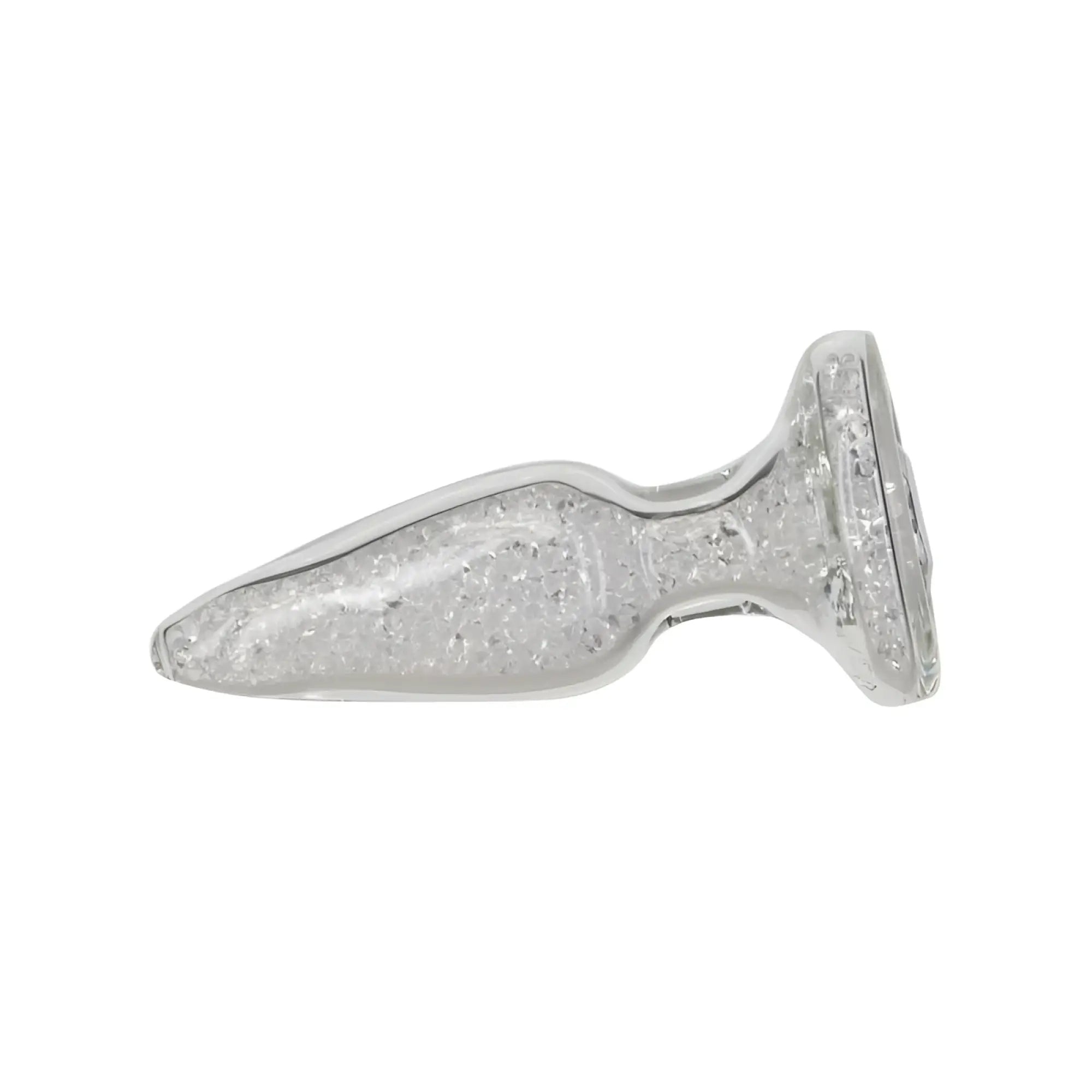 Pillow talk fancy luxurious clear silicone anal plug with glitter texture and rounded base featuring a clear gem