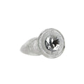 Silver-toned pillow talk fancy luxurious glass anal plug with central faceted crystal and halo of clear crystals