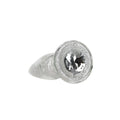 Silver-toned pillow talk fancy luxurious glass anal plug with central faceted crystal and halo of clear crystals
