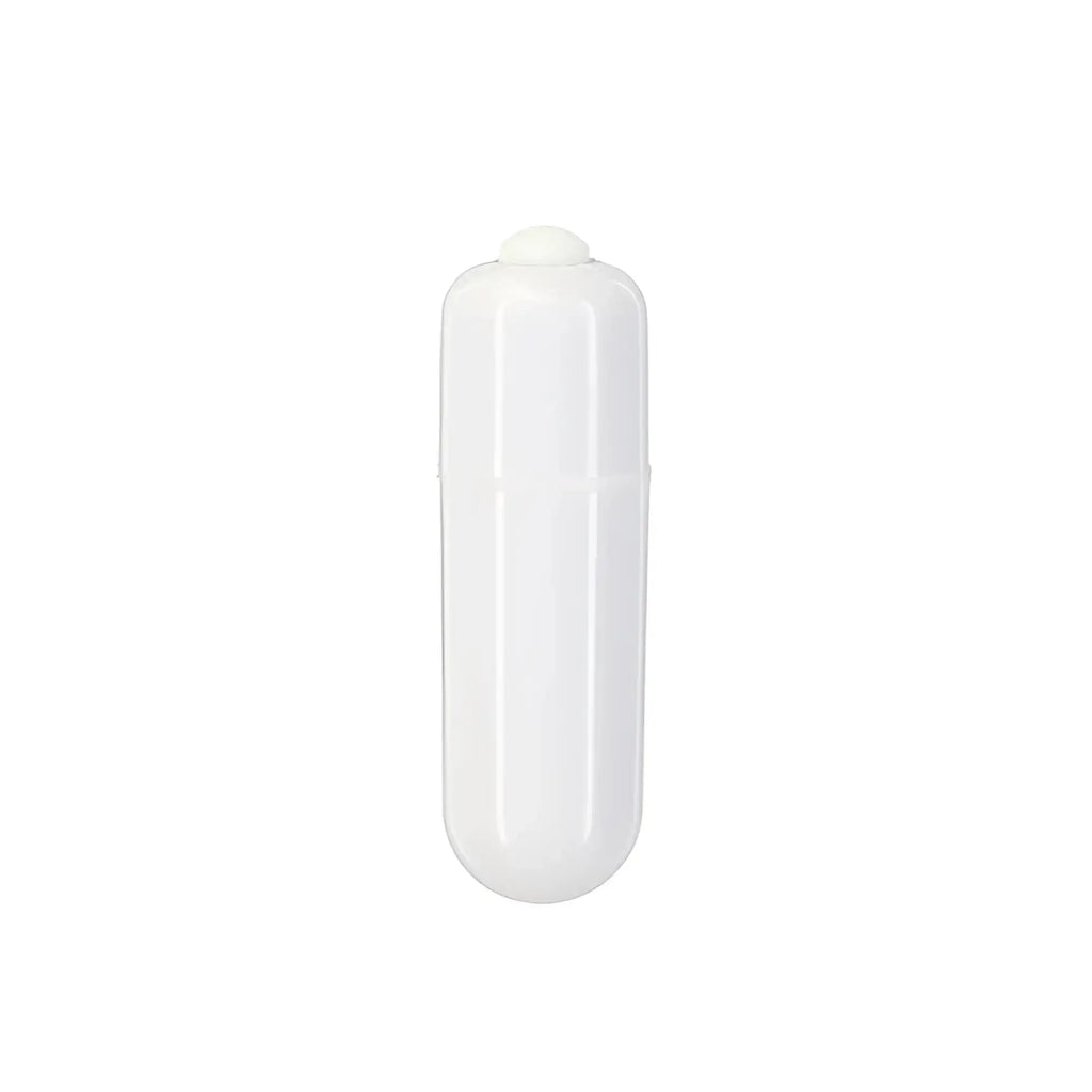 White translucent plastic capsule shaped anal plug with rounded ends and a clear gem by pillow talk fancy luxurious glass