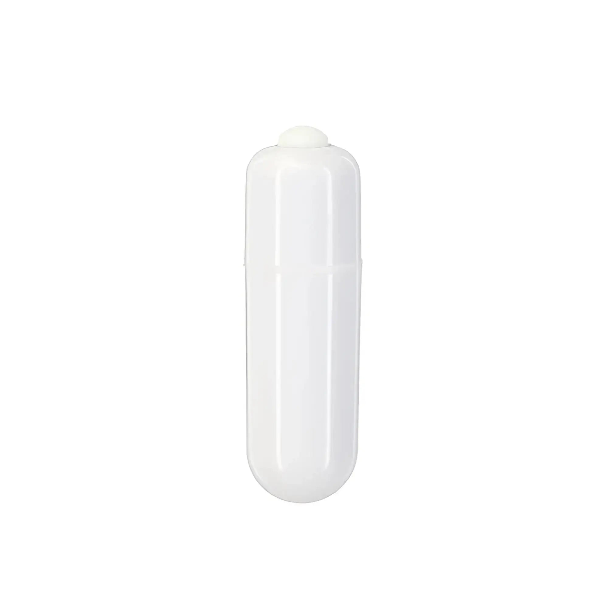 White translucent plastic capsule shaped anal plug with rounded ends and a clear gem by pillow talk fancy luxurious glass