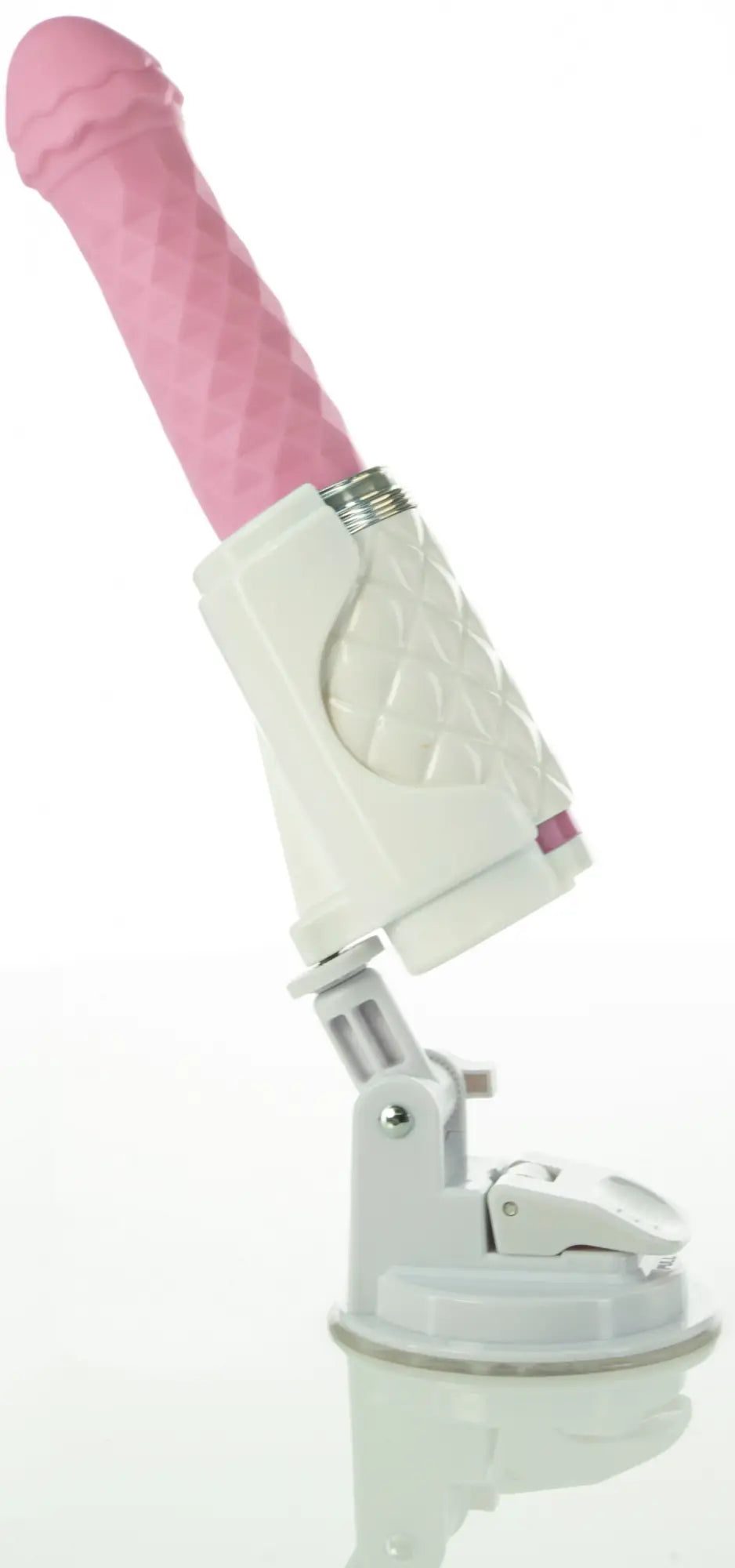 Pink silicone dildo with white plastic base and adjustable stand from Pillow Talk Pillow Talk Feisty Pink collection