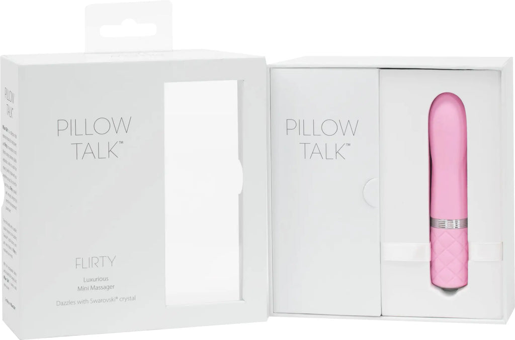 Pink pillow talk flirty mini massager with silver band designed for personal relaxation and pleasure