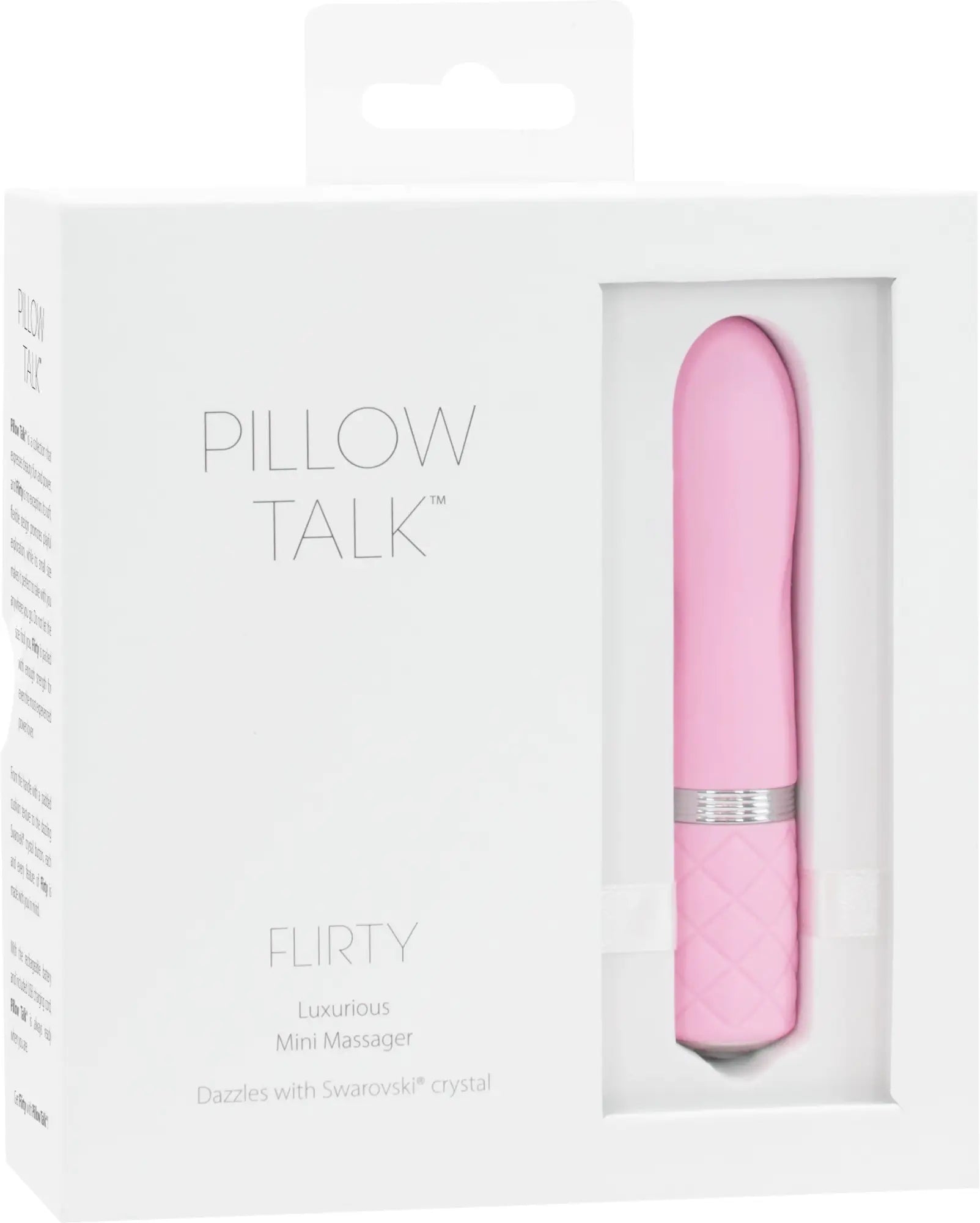 Pink Pillow Talk Flirty mini massager with silver accent band and quilted texture for intimate relaxation