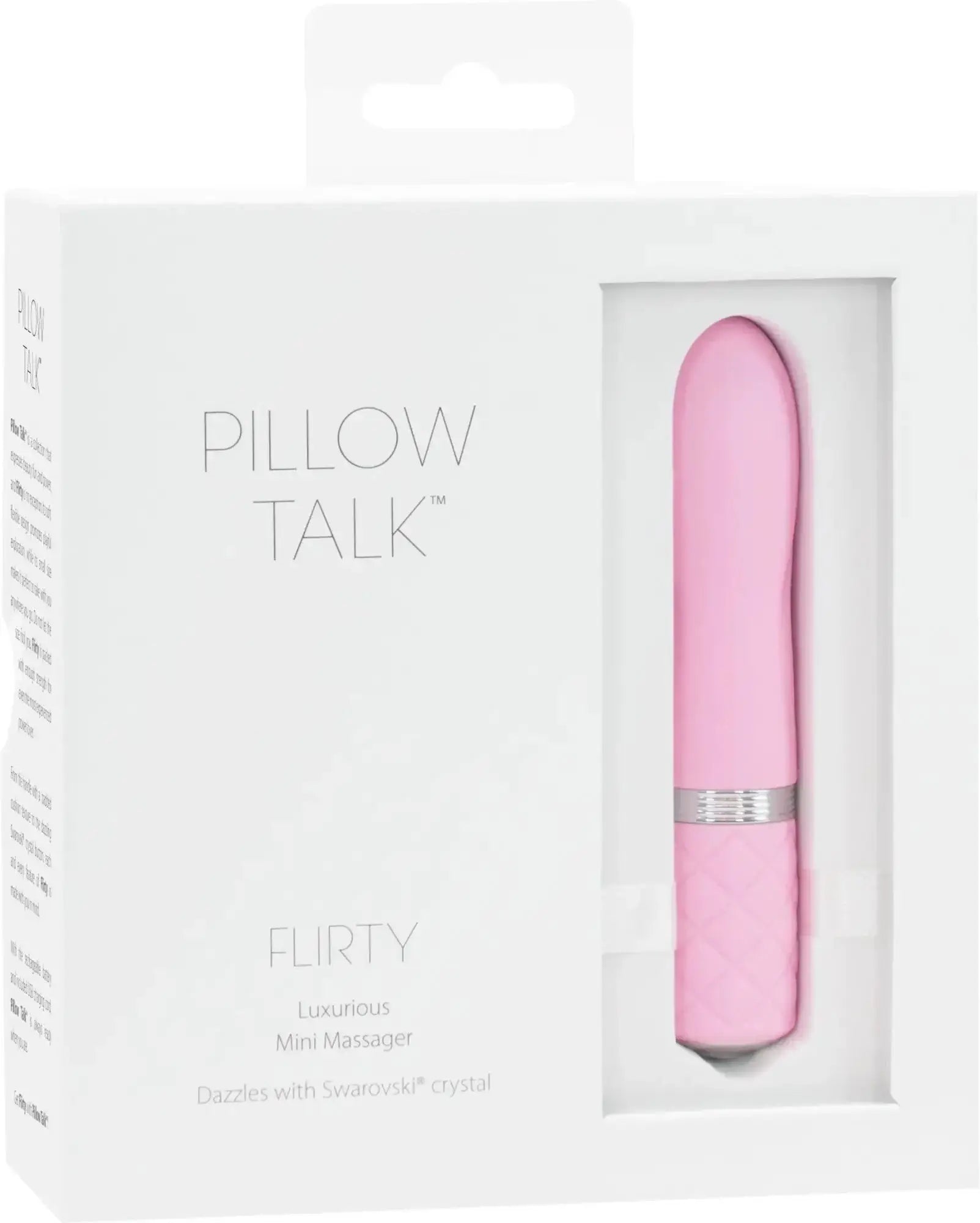 Pink Pillow Talk Flirty mini massager with silver accent band and quilted texture for intimate relaxation