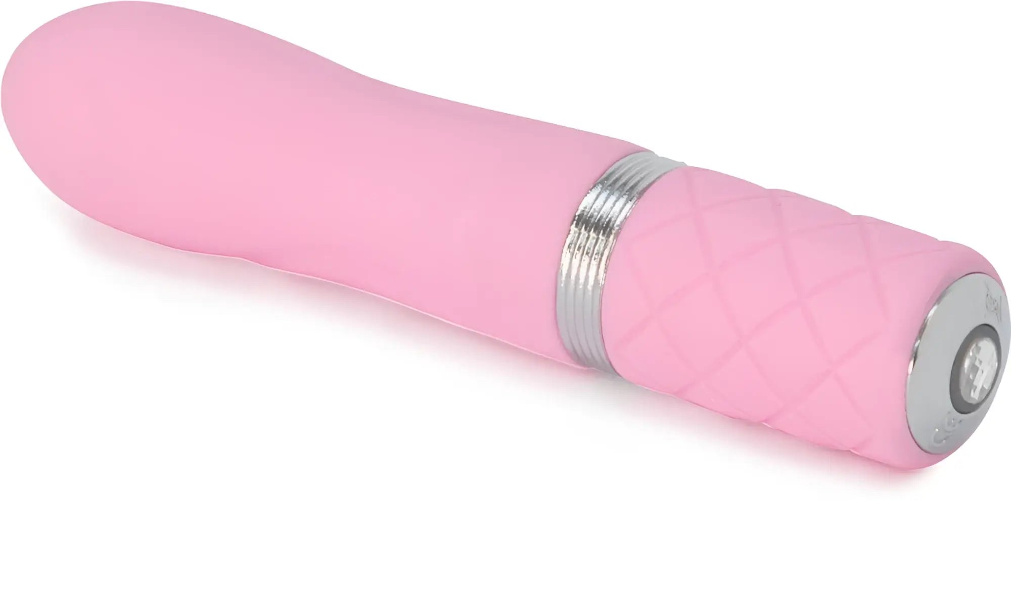 Pink silicone vibrator pillow talk flirty pink with quilted texture and silver metallic accents