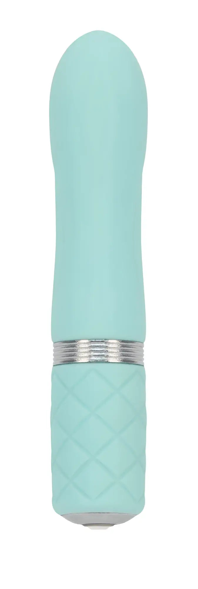 Mint green silicone vibrator with silver metallic band and quilted grip from Pillow Talk Pillow Talk Flirty Teal collection