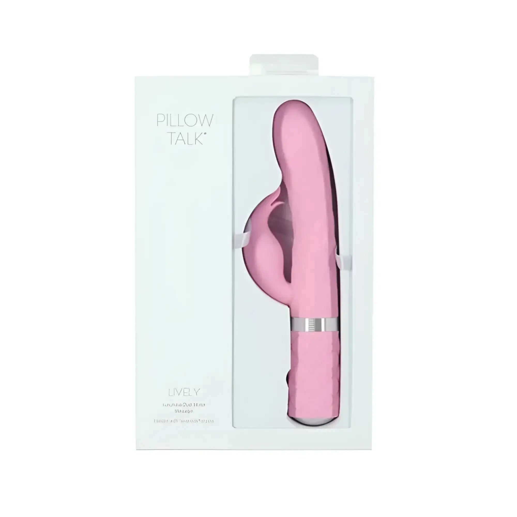 Pink pillow talk lively personal massager with smooth curved design and silver accent band for intimate relaxation