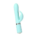 A mint green silicone rabbit vibrator with diamond texture and silver accents from Pillow Talk Pillow Talk Lively Teal