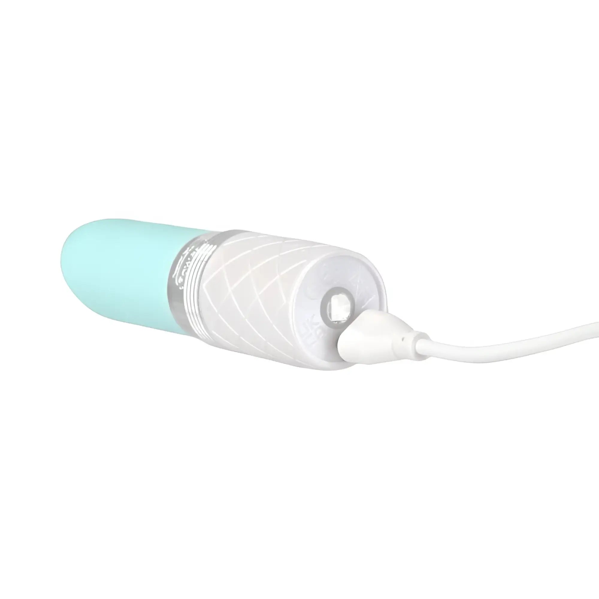 A mint green and white silicone-wrapped rechargeable vibrator with textured grip from pillow talk lusty flickering massager teal