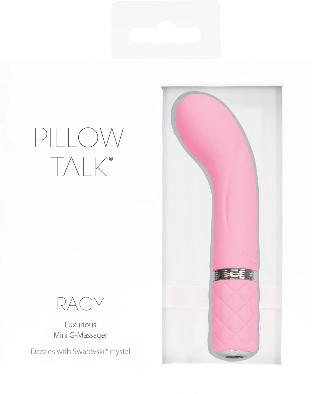 Pink silicone pillow talk racy mini g-massager with quilted grip and silver band for targeted pleasure