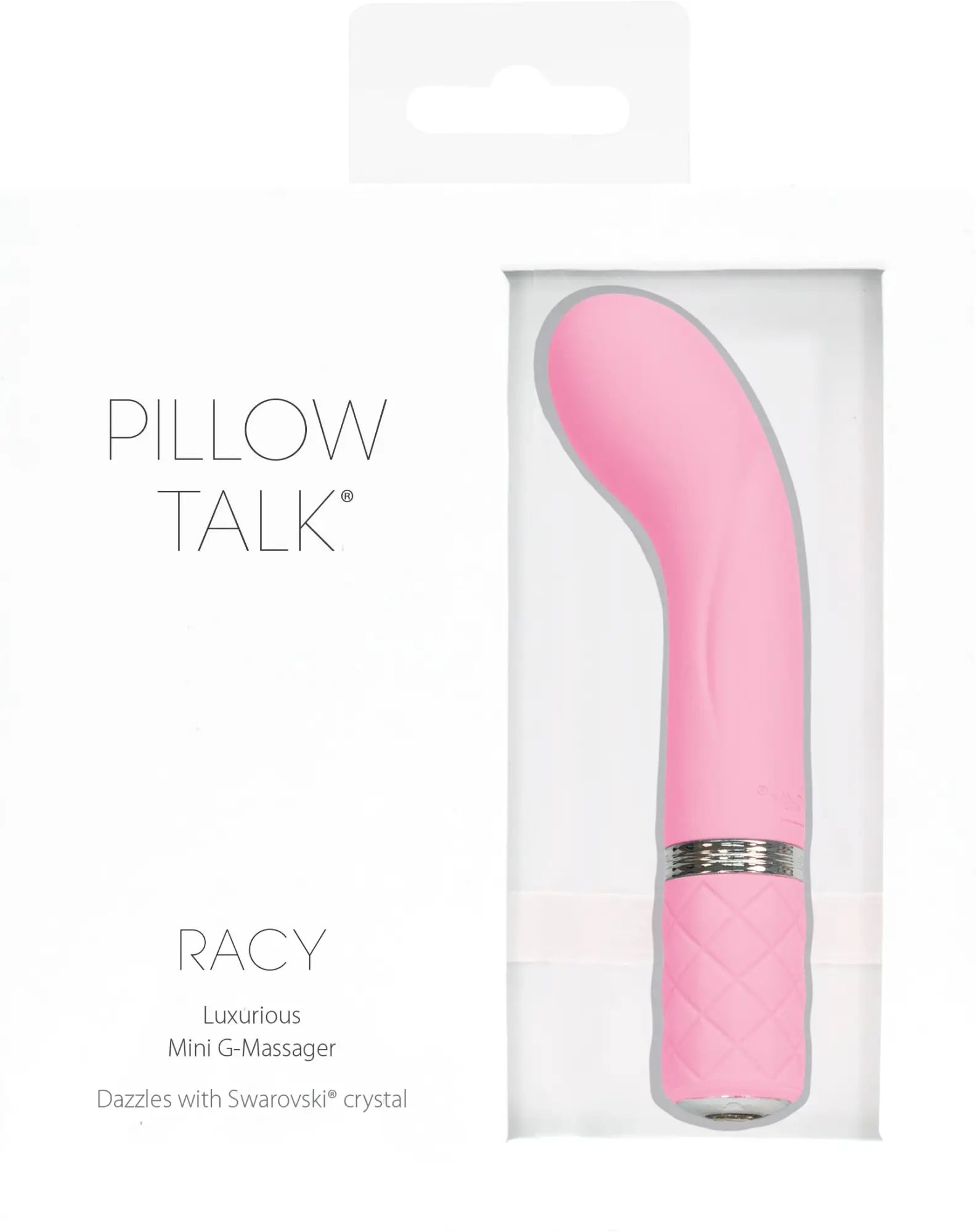 Pink silicone pillow talk racy mini g-massager with quilted grip and silver band for targeted pleasure
