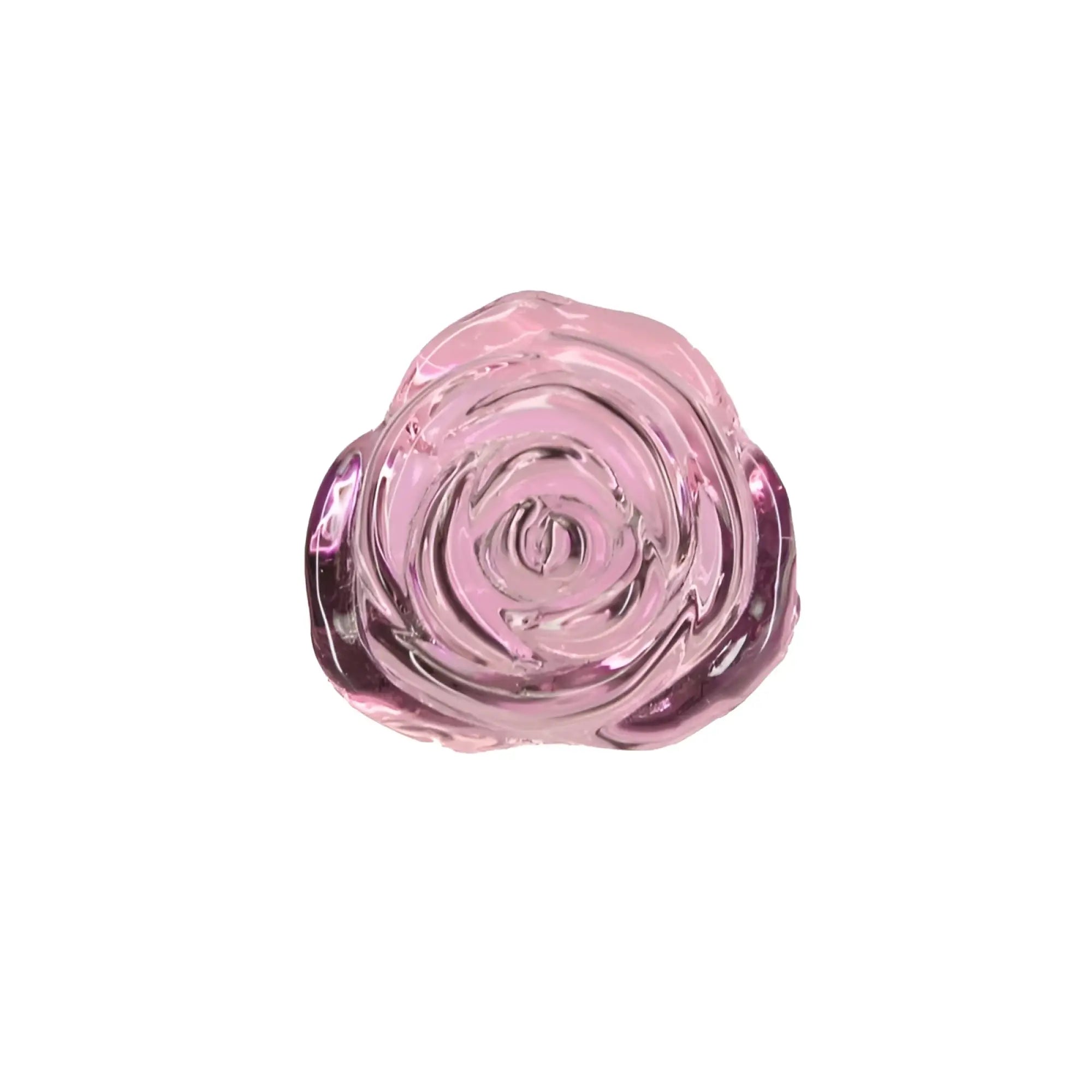Pillow talk rosy luxurious glass anal plug in translucent pink with smooth petals and a clear gem ornament design