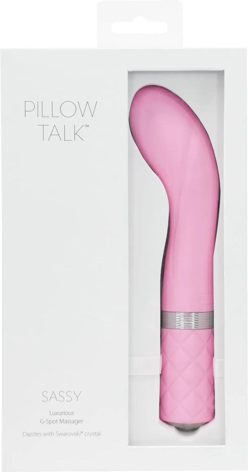 Pink pillow talk sassy luxurious g-spot massager with quilted texture and silver accent band for intimate use