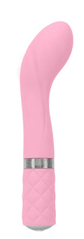Pink silicone vibrator pillow talk sassy pink with silver metallic band and quilted handle texture