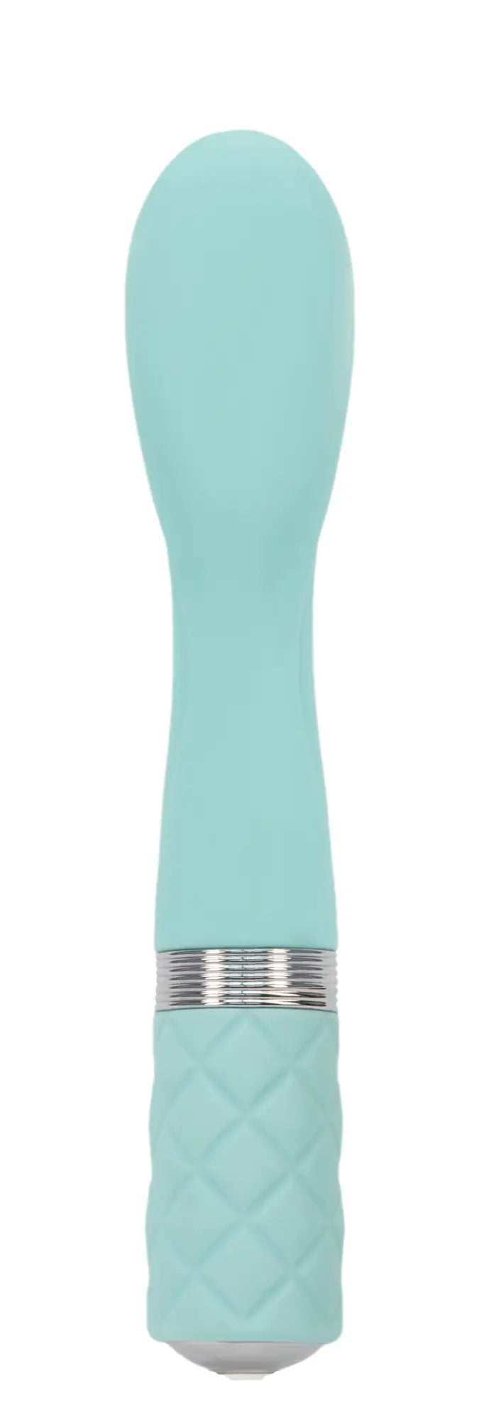 Mint green silicone vibrator with silver metallic band and quilted grip from Pillow Talk Sassy Teal collection