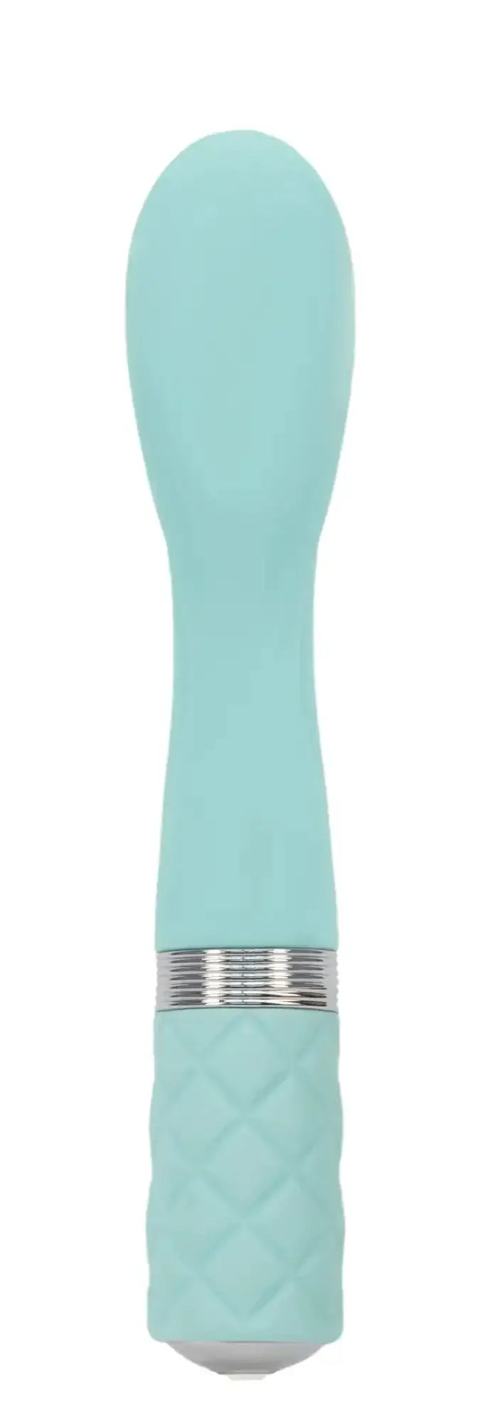 Mint green silicone vibrator with silver metallic band and quilted grip from Pillow Talk Sassy Teal collection