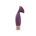 Purple silicone Pillow Talk Secrets Passion massager with gold-toned lattice base and bristled head for intimate use