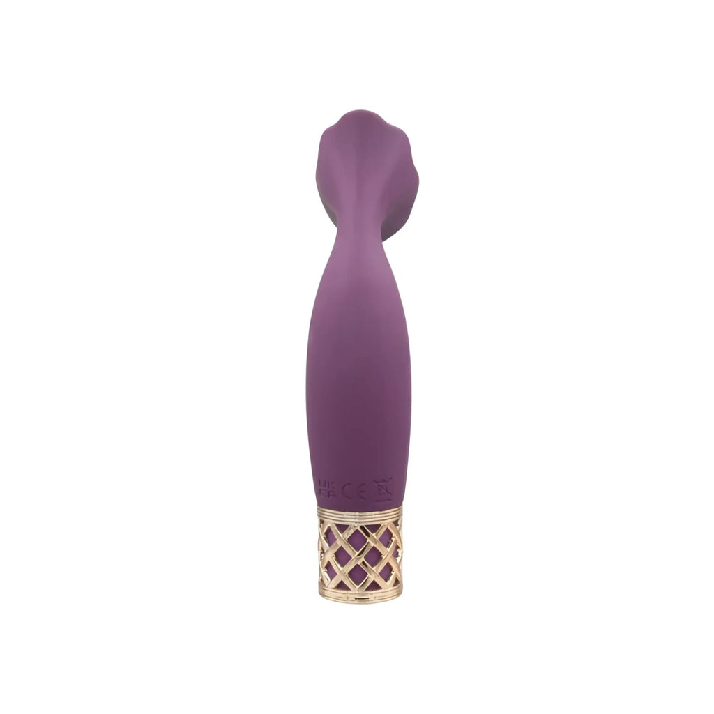 Purple silicone vibrator with gold-toned lattice base pillow talk secrets passion massager for intimate pleasure