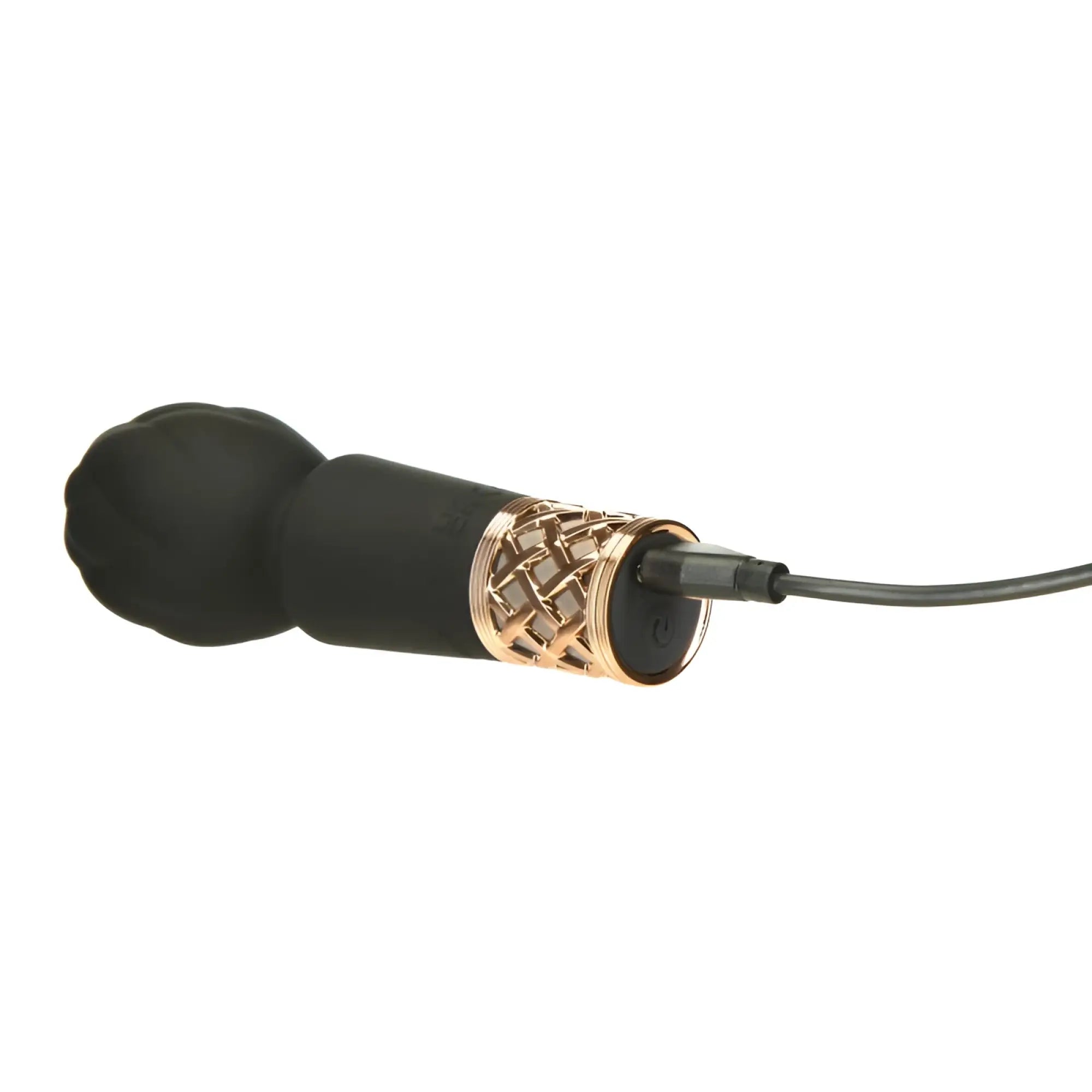 Pillow talk secrets pleasure wand black silicone with rose gold textured band and usb charging cable
