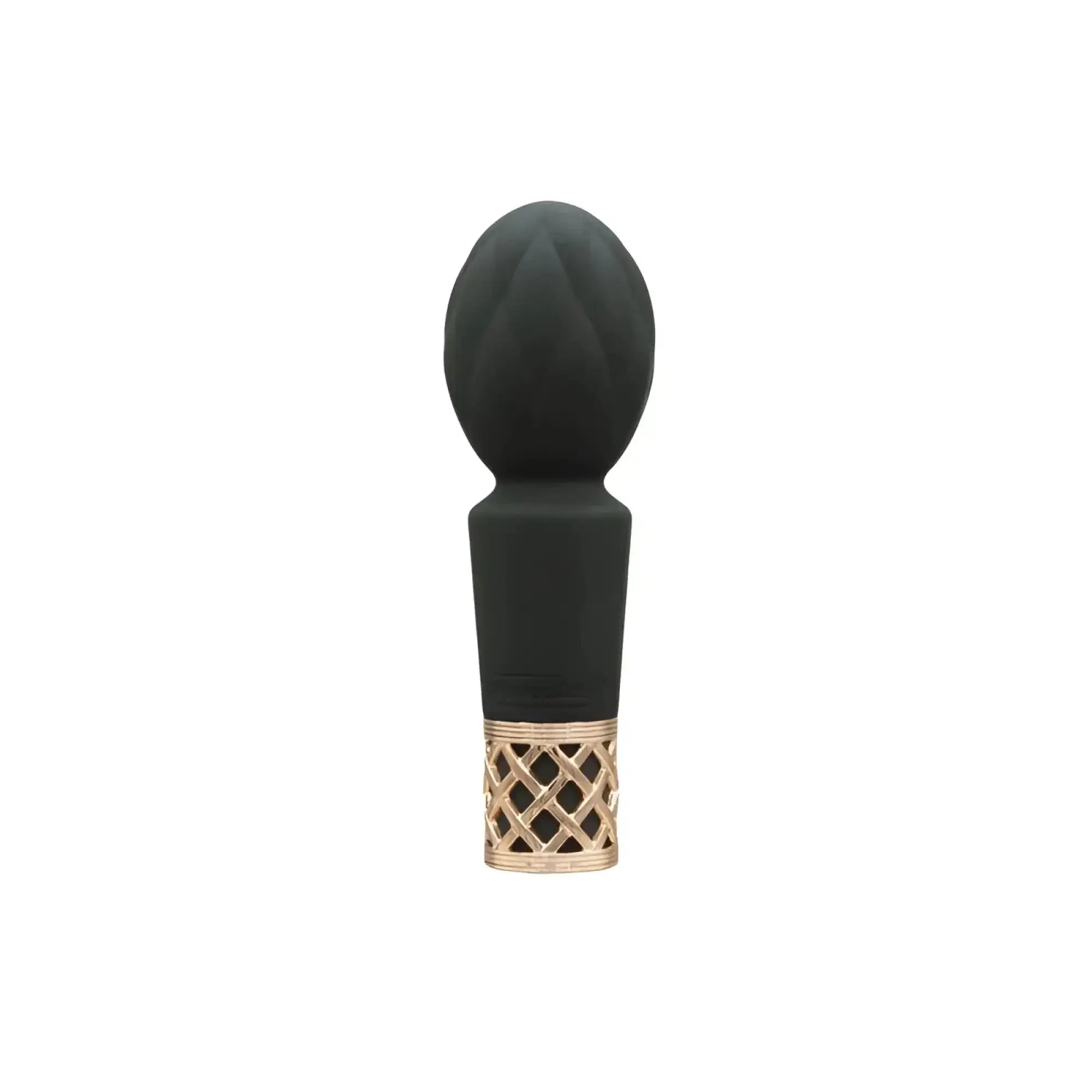 Black silicone pillow talk secrets pleasure wand with gold toned lattice patterned base for intimate use