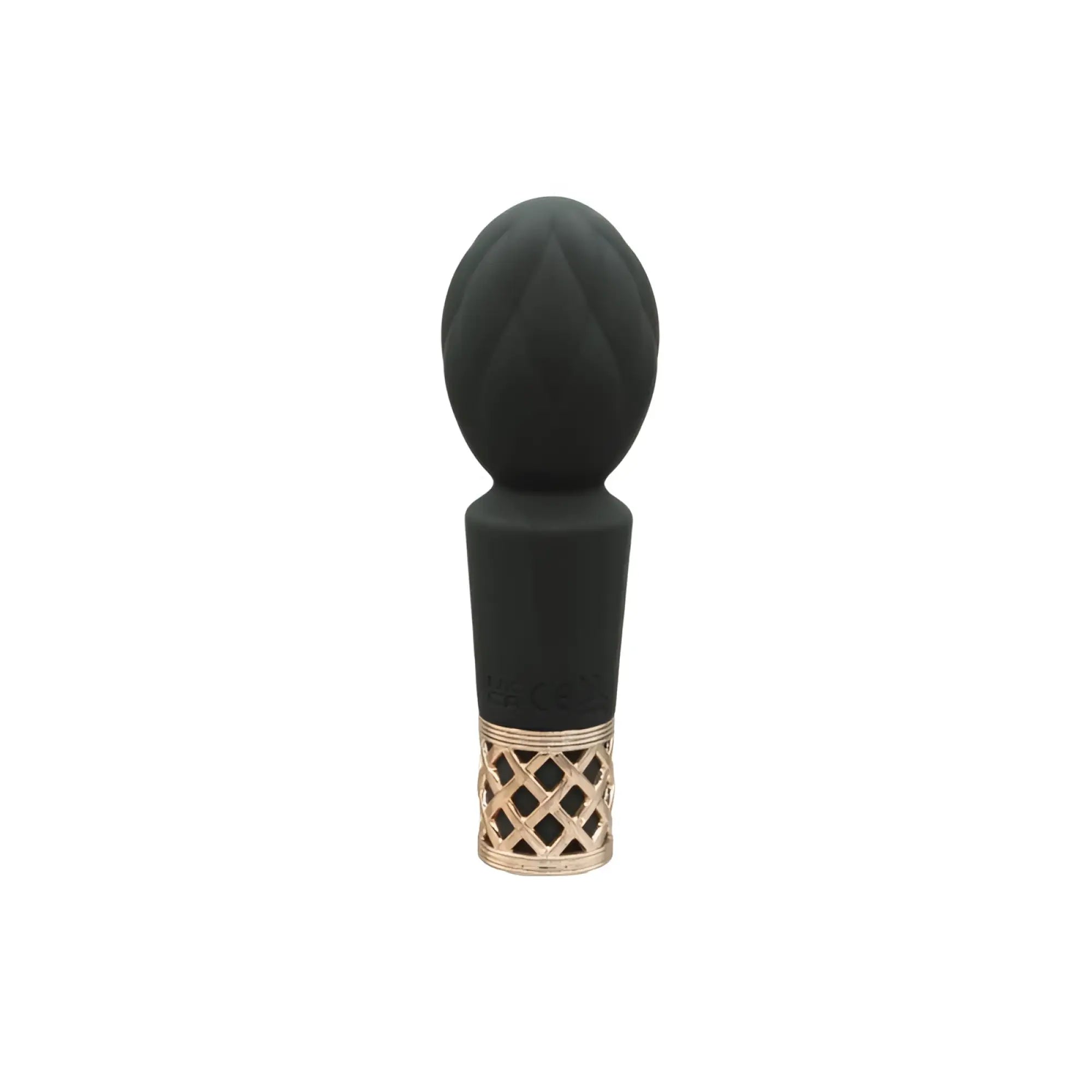 Black silicone vibrator pillow talk secrets pleasure wand with gold-toned lattice base for intimate use