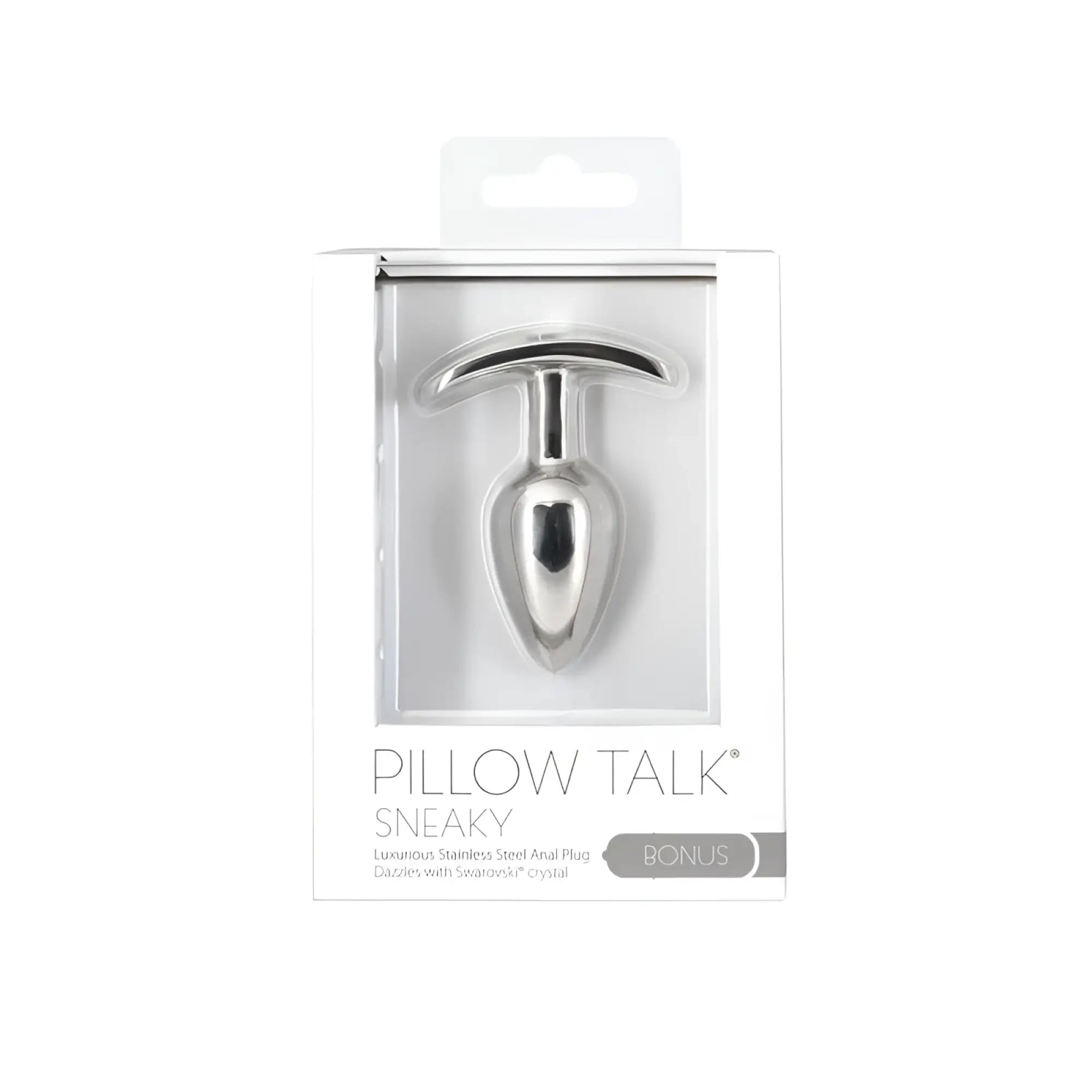 Silver stainless steel anal plug with t-shaped handle and swarovski crystal accent by pillow talk sneaky