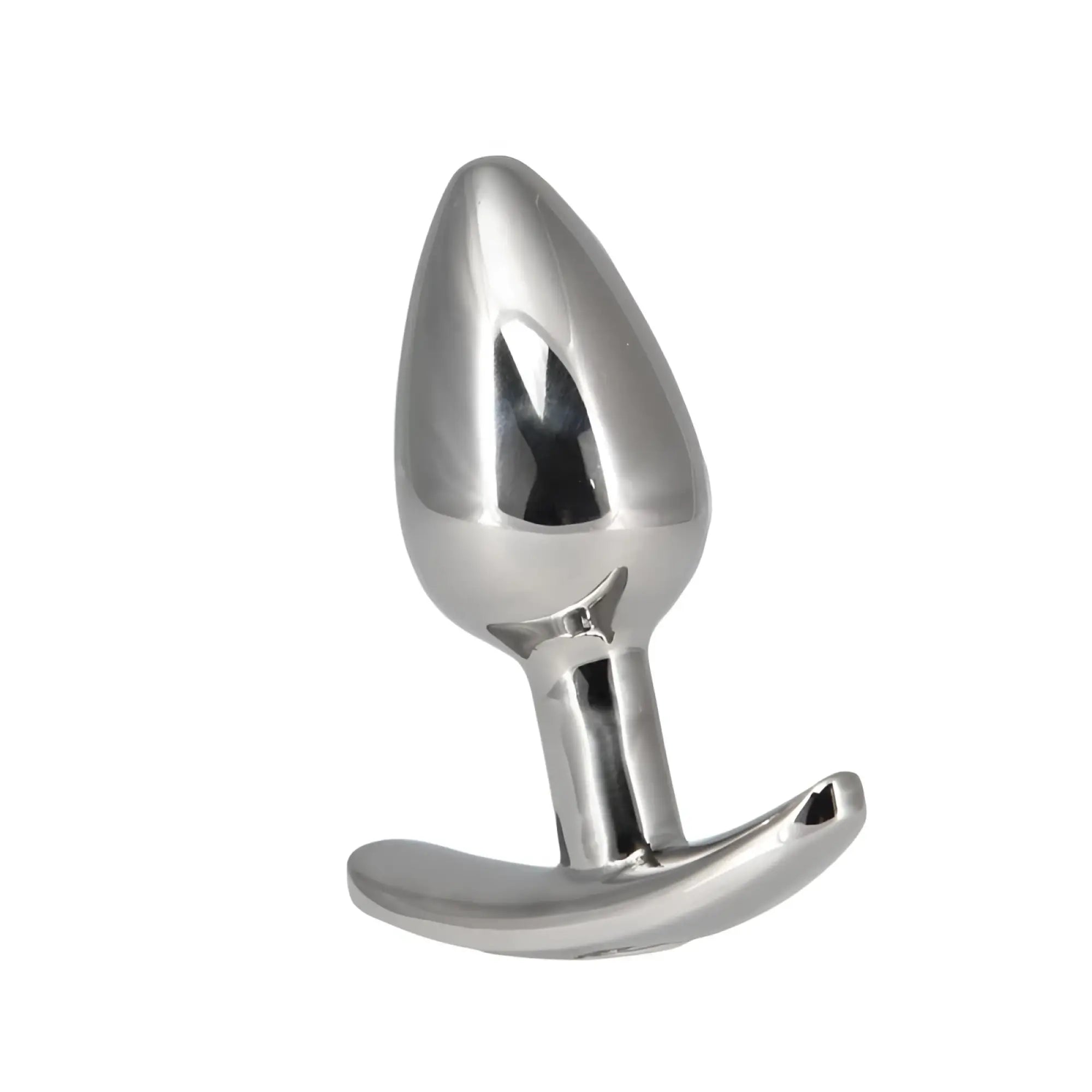 Shiny silver metallic pillow talk sneaky luxurious stainless steel anal plug with smooth tapered design and curved base