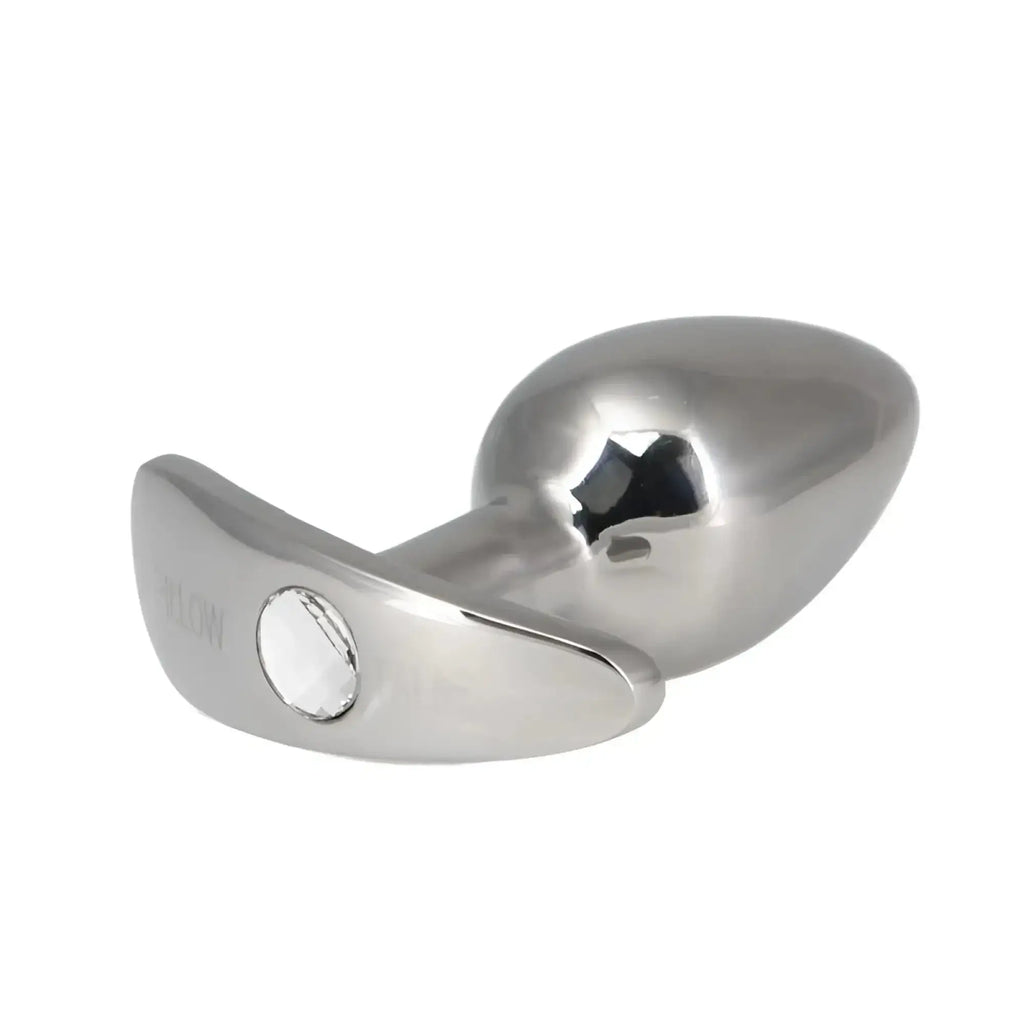 Silver-plated metal anal plug with smooth rounded head and integrated flange from pillow talk sneaky luxurious series