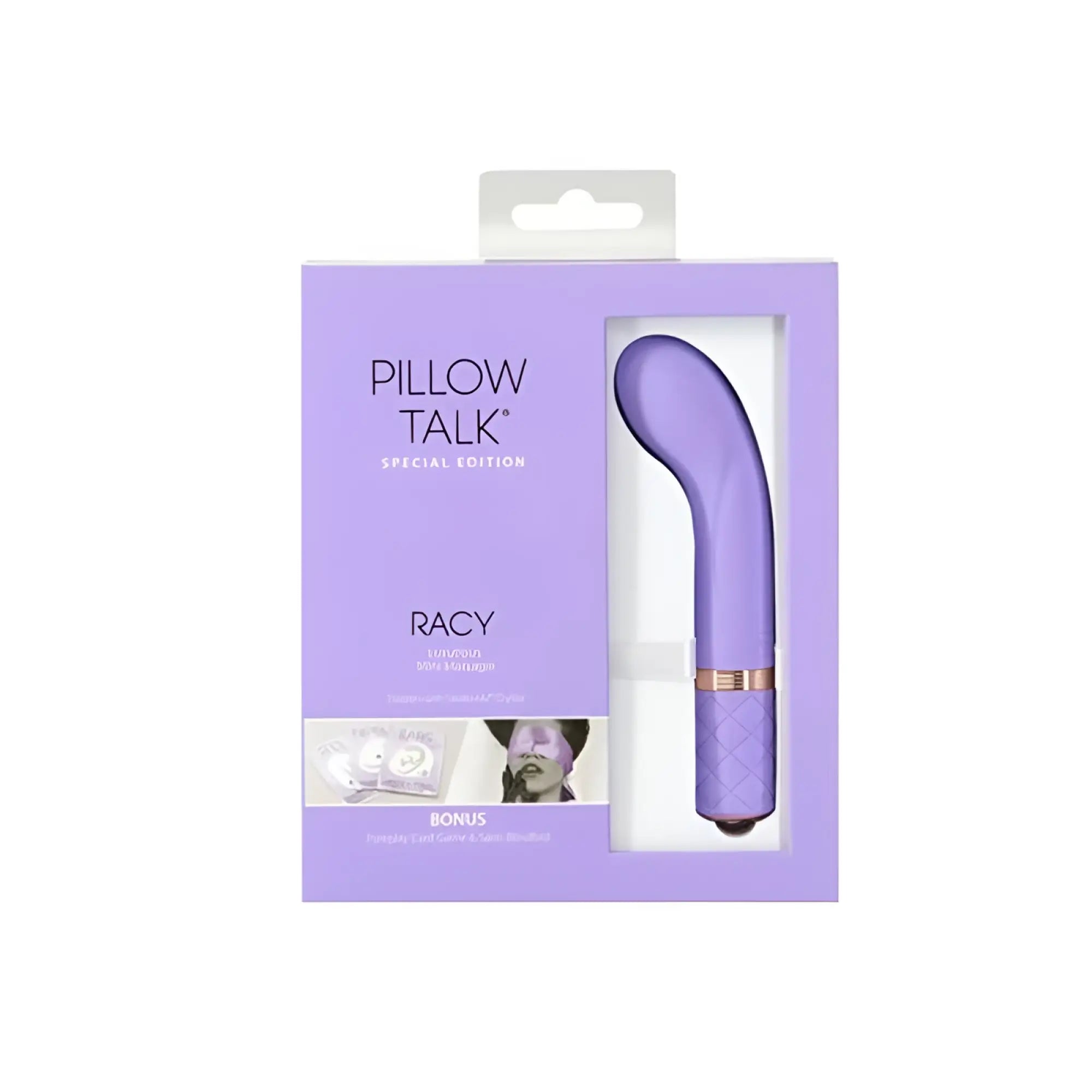 Purple pillow talk special edition racy mini massager with lightwave technology textured grip and rose gold accent band