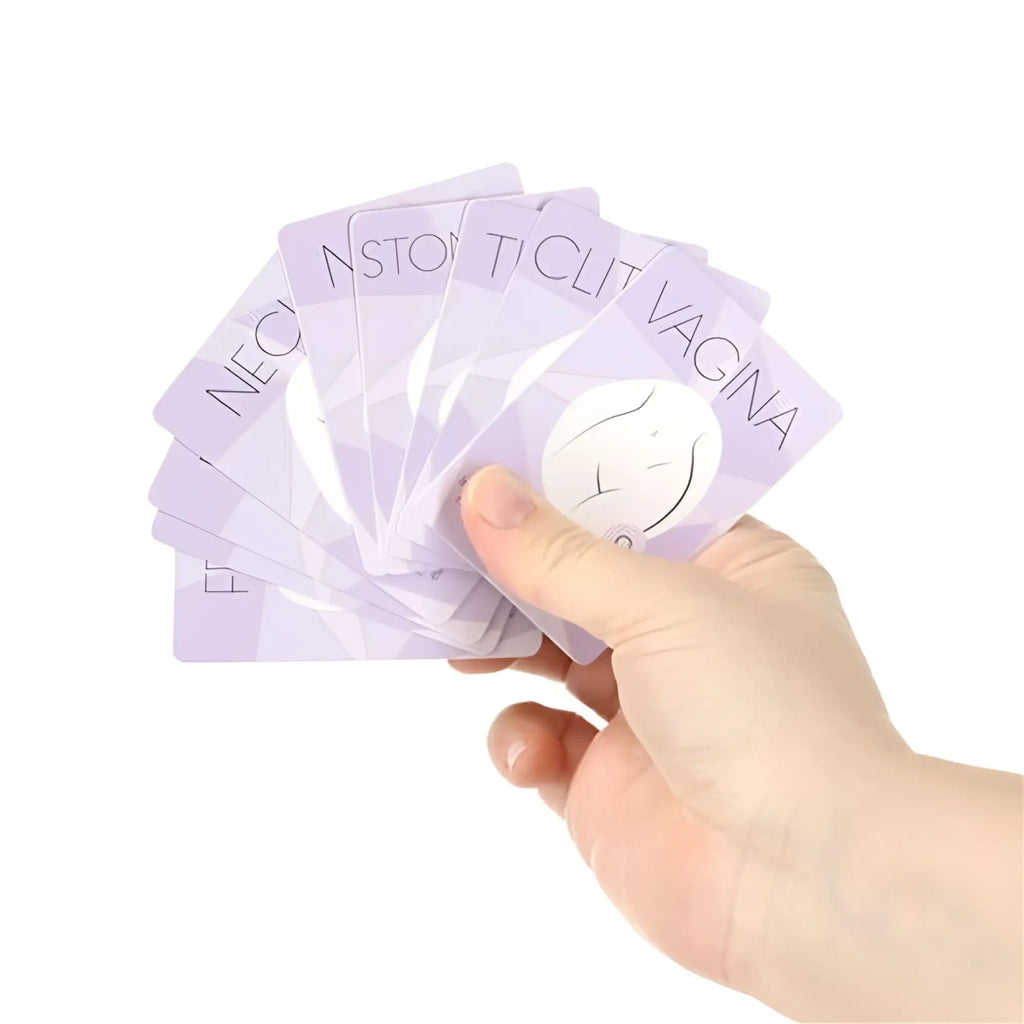 Lavender-colored educational cards with anatomical illustrations and labeled body parts for sassy g spot massager purple use