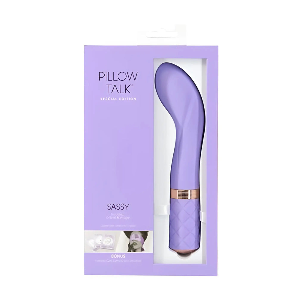 Purple silicone pillow talk sassy special edition g spot massager with rose gold accent and textured grip