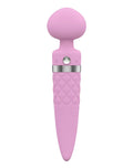 Pink silicone Pillow Talk sultry dual ended warming massager with diamond grip and silver accent band