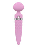 Pink silicone Pillow Talk sultry dual ended warming massager with diamond grip and silver accent band