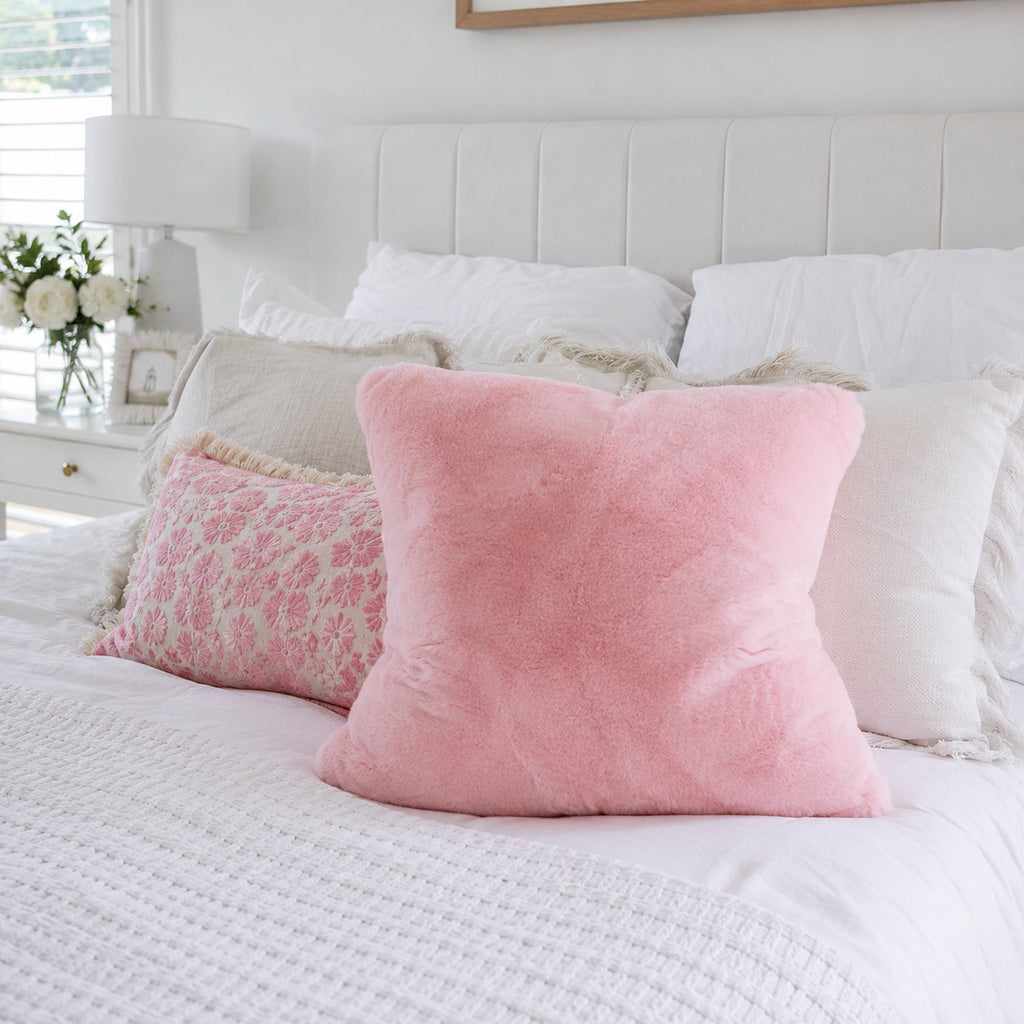 Cloud Plush Fur Cushion Cover with Insert - Soft Pink