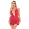 A red sheer lace halter dress with a deep plunging neckline from Pink Lipstick Love Bite in one size