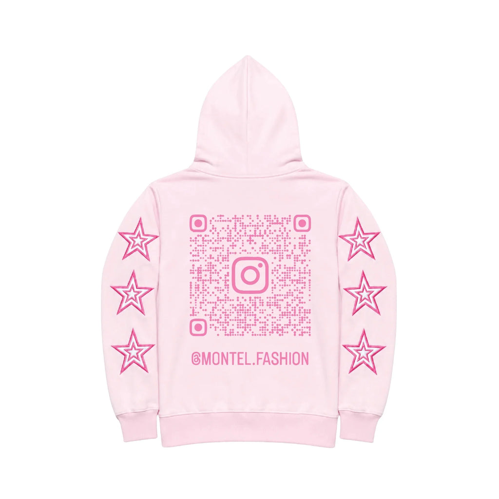 Baby-Pink Star Cotton Graphic Hoodie