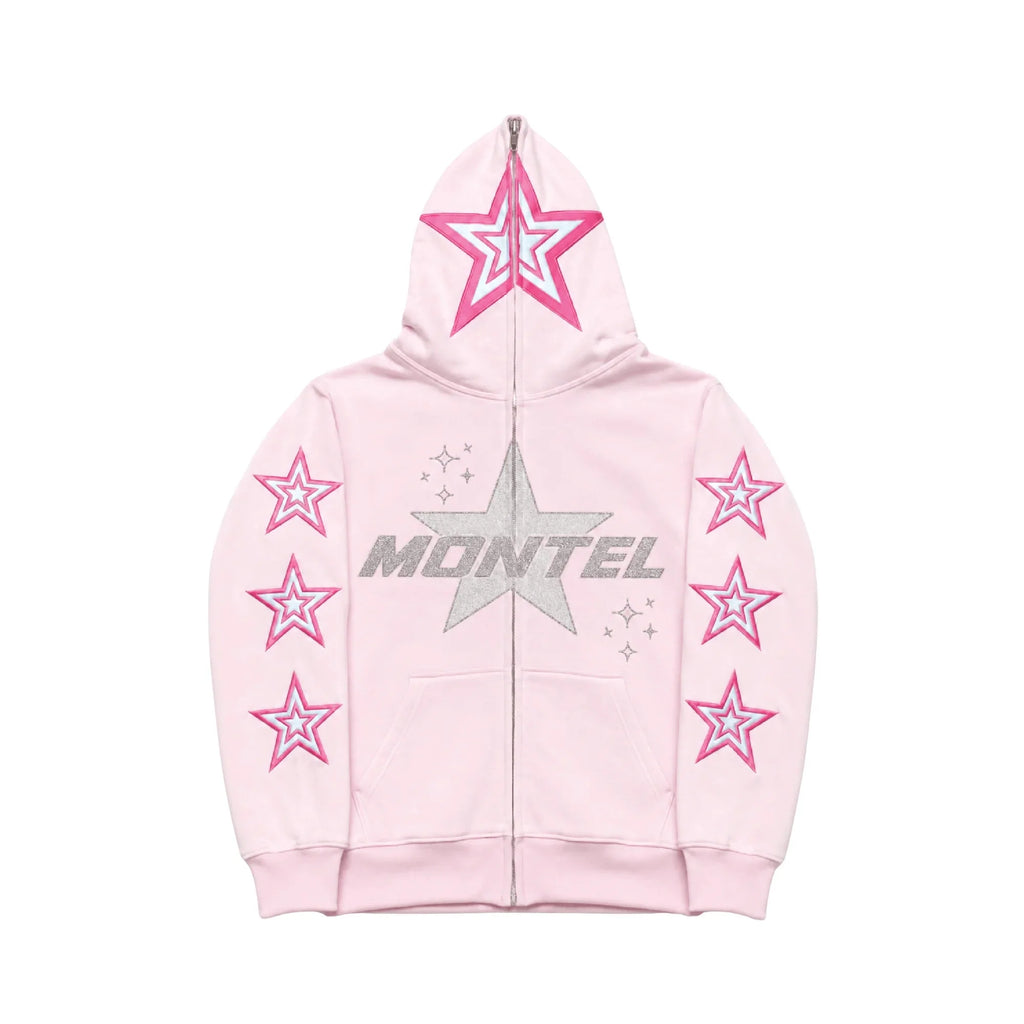 Baby-Pink Star Cotton Graphic Hoodie