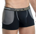 Black and gray mesh-paneled boxer briefs with branded pistol pete waistband showing the back side view