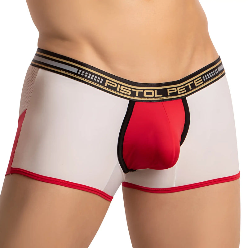Pistol pete ppg045 menâ€™s white and red athletic briefs with black trim and branded waistband for sporty comfort