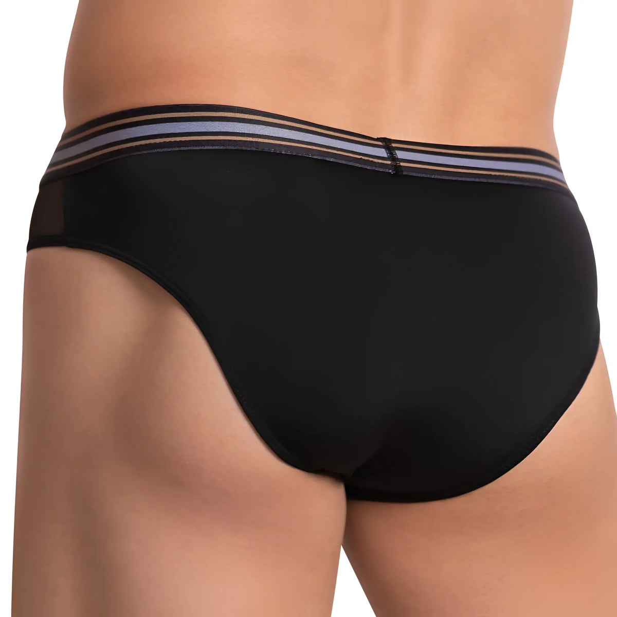 Black pistol pete ppj028 boxer briefs with navy light gray and tan striped waistband for comfortable wear