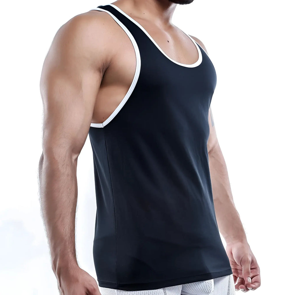 Black pistol pete ppm008 athletic tank top with white trim around neckline and armholes for active wear