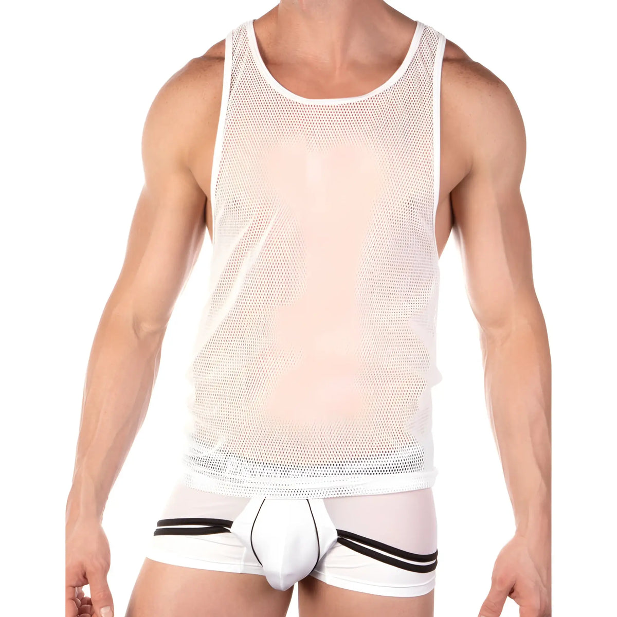 White mesh tank top pistol pete ppm014 with round neckline and reinforced shoulder straps for breathable comfort