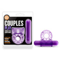 Play With Me couples play purple vibrating cock ring with textured grip and control buttons in branded blister pack