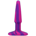 Vibrant pink and purple marbled silicone butt plug with flared base a-play groovy silicone anal plug 4in berry
