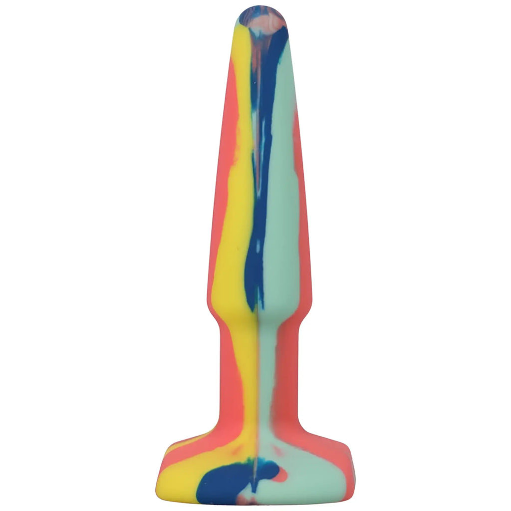A-Play groovy silicone anal plug 4in sunrise with vibrant multicolored smooth tapered design and wide base