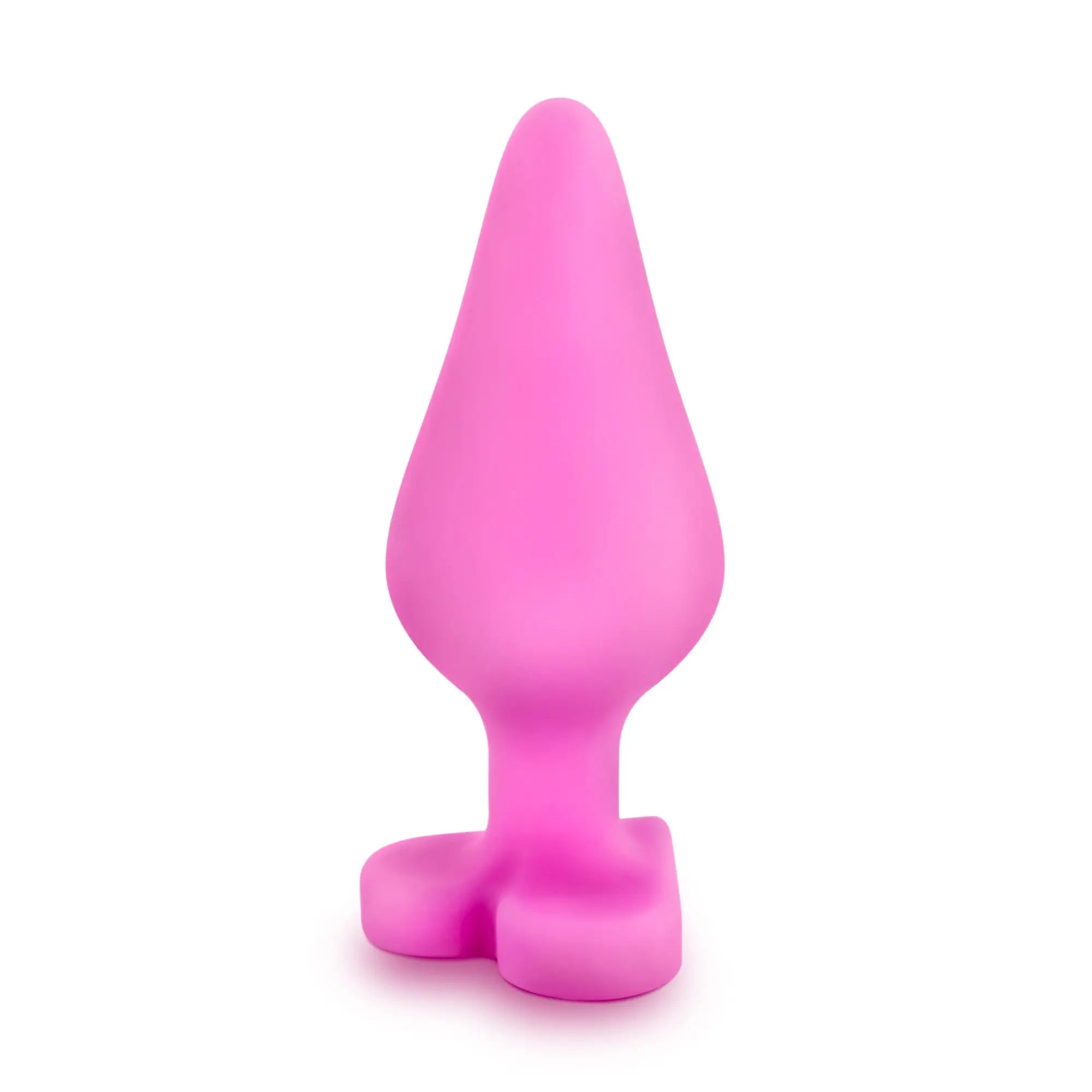 Pink silicone butt plug play with me naughtier candy heart ride me with tapered teardrop head and wide stable base